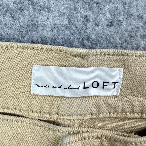 Ann Taylor Loft Jeans Women 12 Tan Wide Leg Crop Preppy Stretch Denim Minimalist - Picture 13 of 16